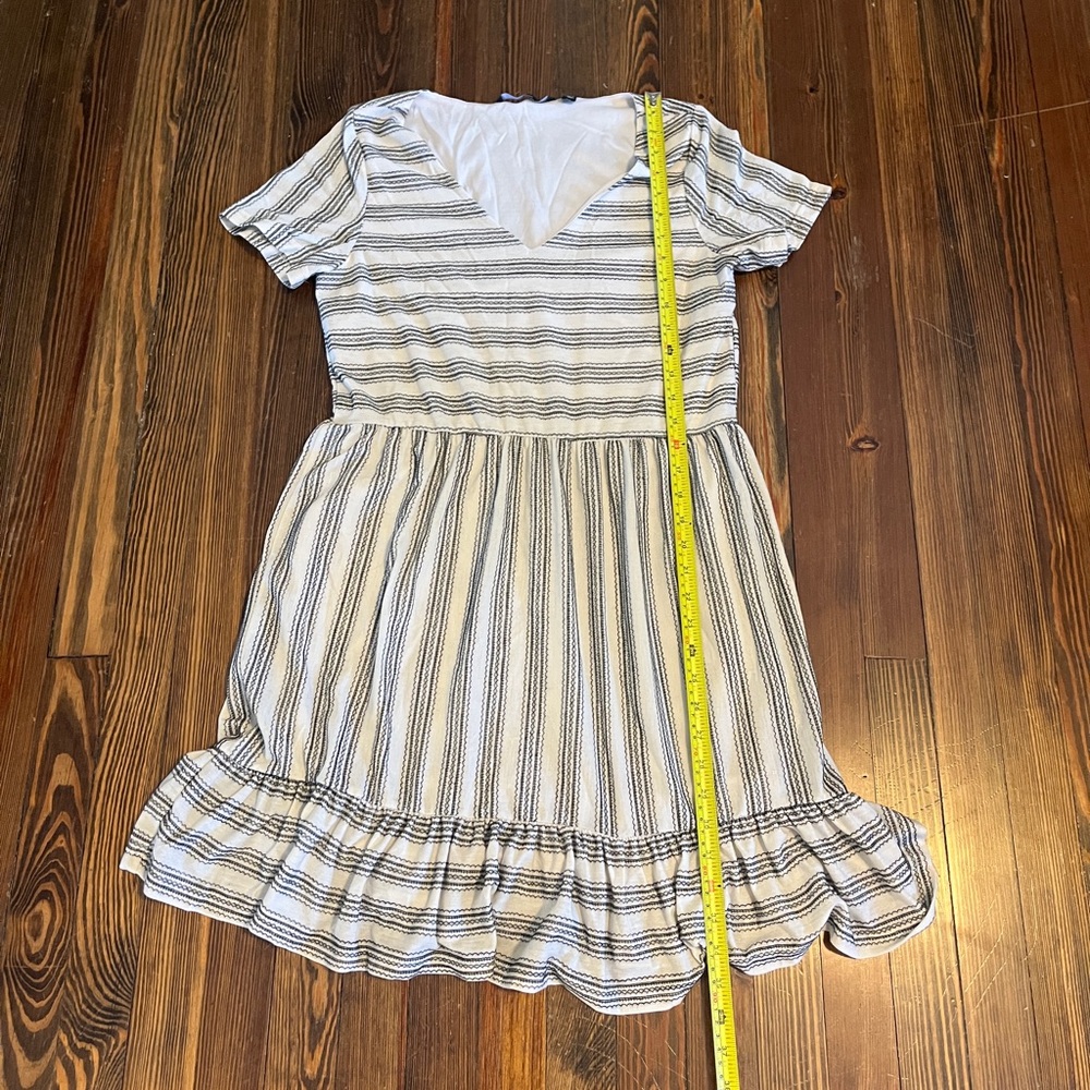 Vero Moda Cream and Black Striped V-Neck Ruffle Dress